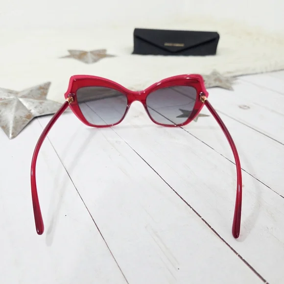 Dolce and Gabbana 52mm Cat Eye Sunglasses Bordeaux Red Women's Designer Sunnies - Picture 5 of 8